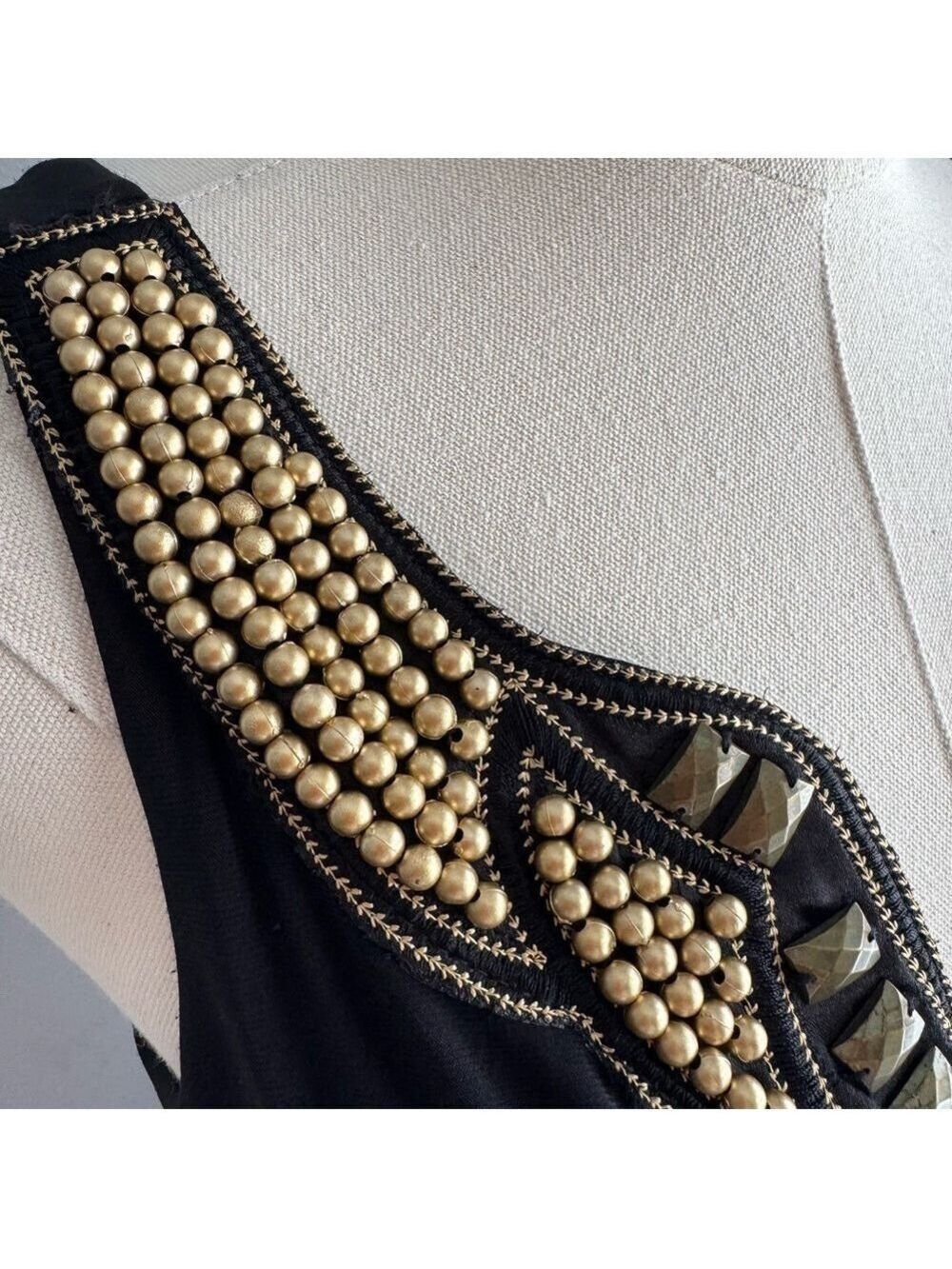 Black Beaded Maxi Dress Sz 2 XS Sleeveless V-Neck Boho Glam Evening Gown Party - Picture 6 of 15